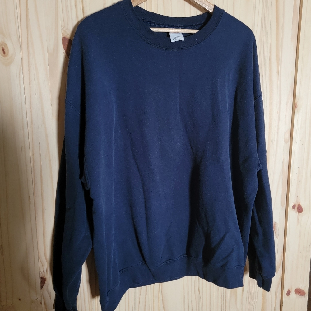 Plain Navy Long Sleeve Sweater 2XL
